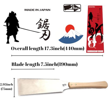 Samurai Ryoba Japanese Pull Saw - 7.5 Inch (19cm) Double Edge Flush Cut Saw for Woodworking