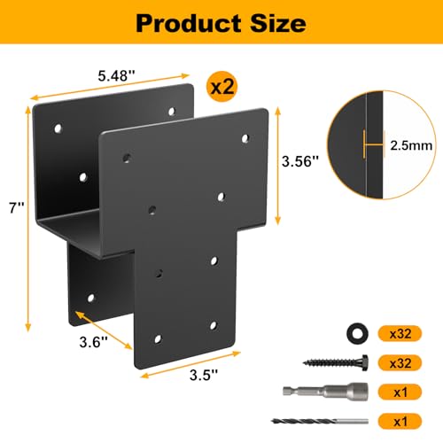 4x4 2PCS Post Cap Tie Rod Brackets,Heavy Duty Beam Tie Rod Brackets - size: 4"x4" 2pcs