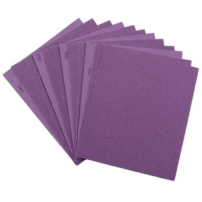 Sandpaper 60 Grit, Wet Dry Sanding Sheets 9 x 11 Inch, Advanced White Fused Alumina Abrasive Sander Paper for Wood Furniture Finishing, Metal Sanding, Automotive Polishing, Purple,12-Sheets - style: 60 Grit