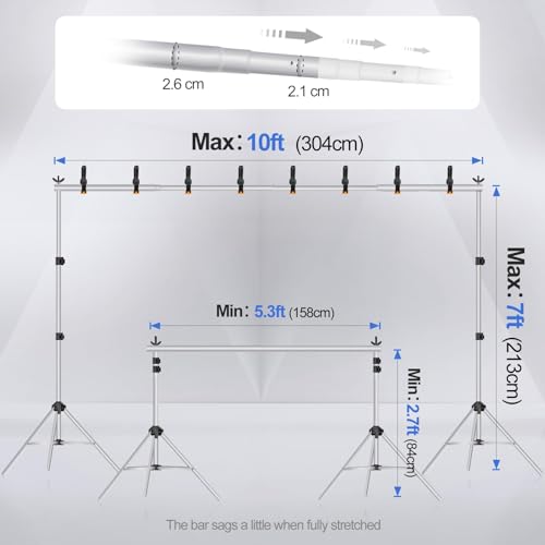 EMART Backdrop Stand 10x7FT Adjustable Back Drop Stand for Party -Silver - color: Sliver, size: 10x7ft