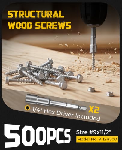 Connector Screws #9 x 1-1/2" Joist Hanger Screws with 1/4" Hex Drive 500Pcs
