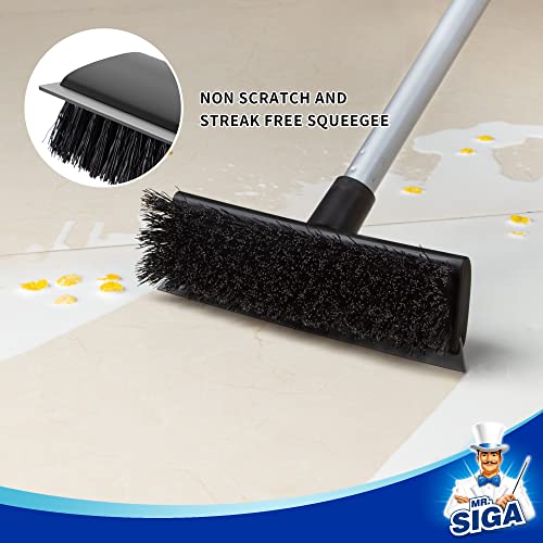 MR.SIGA Floor Scrub Brush with Long Handle, 2 in 1 Scrubber and Squeegee for Cleaning Bathroom, Patio, Garage, Wall, Tile with Stiff Bristles (Pack of 3) - size: 8.7 x 48.4 inch (Pack of 3)