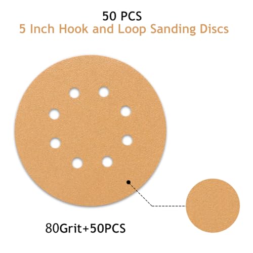 50 PCS 80 Grit 5 Inch 8 Hole Sanding Discs - style: 80 Grit,50-Pack