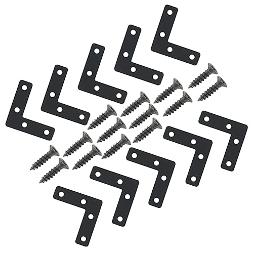 Hordion 10Pcs 2 x 2'' L Bracket Corner Brace, 50 X 50mm Black Repair Plates - size: 2" x 2" (Black), style: L-Shape