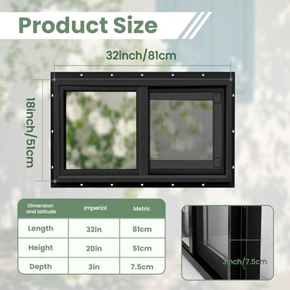Vinyl Basement Window, Bathroom Sliding Window 32" x 20" Black - size: 32x20 IN