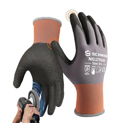 Schwer 3 Pairs Work Gloves Sandy Nitrile Coated, Touchscreen, LT5626, XL - color: Grey, size: X-Large