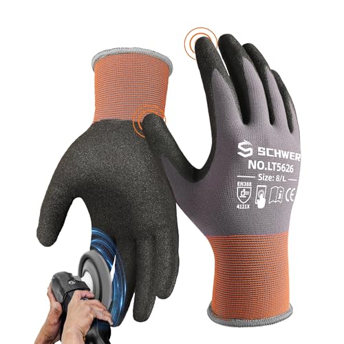 Schwer 3 Pairs Work Gloves Sandy Nitrile Coated, Touchscreen, LT5626, L - color: Grey, size: Large