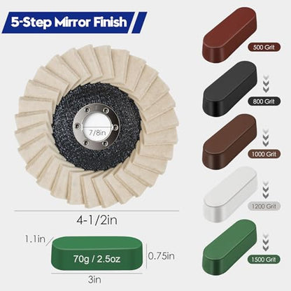 11PCS 4-1/2" Wool Felt Polishing Discs & Polishing Compounds Set