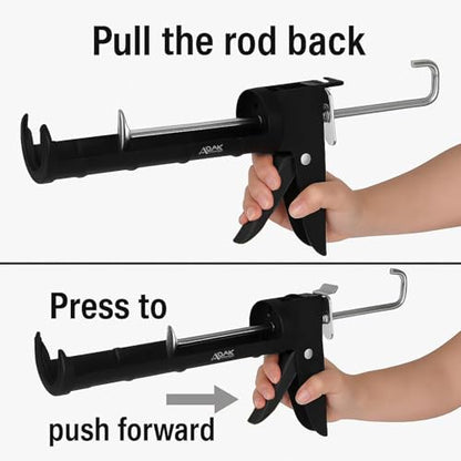 ADAK Caulking Gun, 10:1 Thrust Ratio, No Drip Caulk Gun for Silicone & Sealant, Heavy Duty Hand Tool for Home Repair and Construction (Whole Black) - color: Whole Black