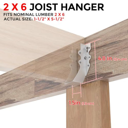 50 Pcs 2x6 Joist Hangers,18 Gauge Metal Face Mount Joist Hangers, Lu26 Joist Hangers Galvanized, Hurricane Ties for Rafter, Rafter Brackets 2x6 for Deck,Floor,Roof Overhang and Ceiling Joist - size: 50 Pcs 2x6 Joist Hanger, style: Silver