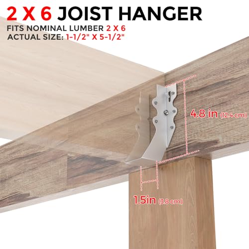25 Pcs 2x6 Joist Hangers,18 Gauge Metal Face Mount Joist Hangers, Lu26 Joist Hanger Galvanized, Hurricane Ties for Rafter, Rafter Brackets 2x6 for Deck,Floor,Roof Overhang and Ceiling Joist - size: 25 Pcs 2x6 Joist Hanger, style: Silver