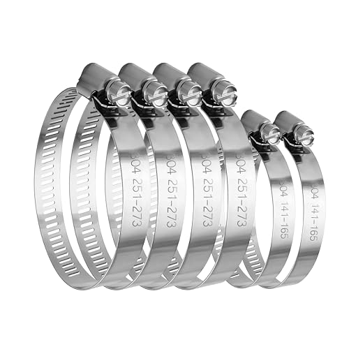 Dianrui 6PCS 10inch/ 8inch Hose Clamps Stainless Steel 304 Duct Clamps Dry Vent Clamp Air Ducting Clamps Worm Hose Clamp for Plumbing, Automotive And Mechanical (192-273mm) - size: 10in+8in