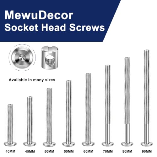 M6 x 45mm Flat Head Socket Head Screw Furniture Bolts and Barrel Nuts, with Allen Wrench Perfect for Furniture, 10 Sets - color: Silver, size: M6 x 45mm