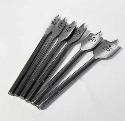6Pc Spade Drill Bit Set, Paddle Flat Bits, 1/4" Hex for Woodworking