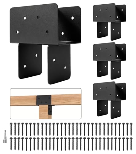 4 Pack 4x4/4x6 Heavy-Duty Post Bracket for Outdoor Pergolas Gazebos Decks - size: 4 Pack Large Brackets 4"x4"