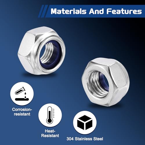 25Pcs M8-1 Nylon Locking Hex Nuts 304 StainlessSteel Silver - color: Silver, size: M8x1mm