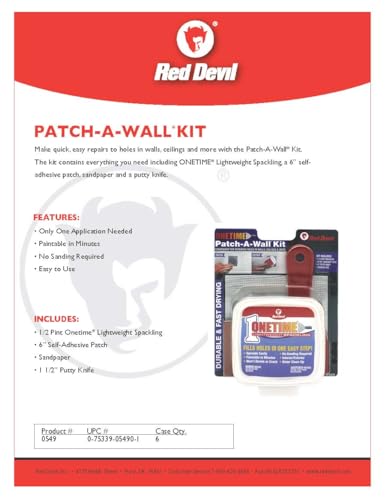 Red Devil 0549 ONETIME Lightweight Spackling Patch-A-Wall Kit, 1/2 Pint, Made in USA - size: Pack of 6, style: Kit