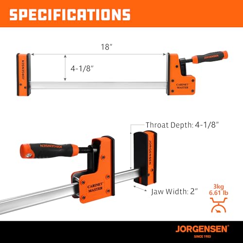 JORGENSEN 18-Inch Parallel Jaw Bar Clamps, 2-Pack Cabinet Master Bar Clamps - size: 18 Inch