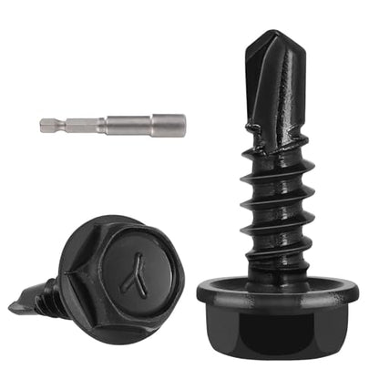 VGBUY 320Pcs #6 x 1/2" Self Drilling Screws for Metal,410 Stainless Steel Black Zinc Plated,Self Tapping Sheet Metal Screws,Hex Washer Head - color: Black Hex Washer Head, size: #6 x 1/2 inch