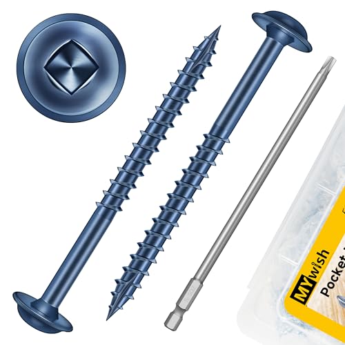 Mywish 100Pcs Pocket Hole Screws 2 Inch, Wood Screws #8 x 2 Washer Head Square Drive Self Tapping Pocket Screws, Blue Coated, with 150MM Pocket Hole Drill Bit - color: Blue-Coated, size: #8 x 2"
