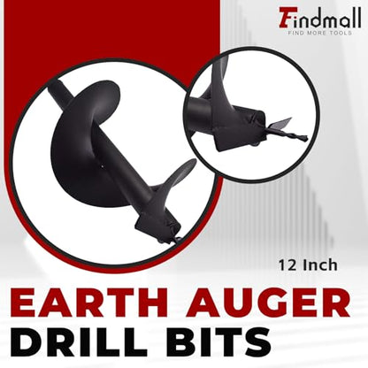 findmall Earth Auger Drill Bits 4 inch 6 inch 8 inch 10 inch 12 inch Fit for Inner Diameter 3/4 inch Shaft Auger Fence Hole Digger (12inch) - size: 12inch