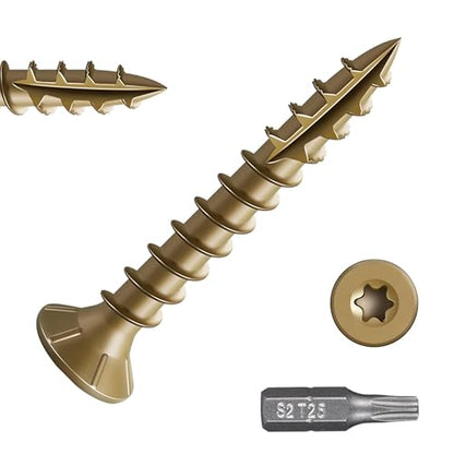 150pcs Deck Screws #8 x 1 Inch Wood Screw Star/Trox Drive Structural Screw for Timber, Log, Landscaping Wood Etc. - color: Brown, size: #8 x 1"