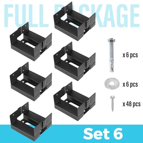 6-Pack 6x6 Deck Post Base for Concrete Heavy Duty Wood Beam Anchor - size: 6Pcs-6IN, style: Black