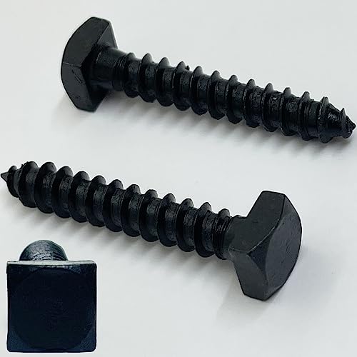 ¼” x 1.5” - Rustic Square Head Lag Wood Screws – Decorative Antique Black Square Drive Lag Bolts – Black Oxide Coating - ¼ in x 1 ½ in - for Hinges, Cabinets & Doors (10, Screws)