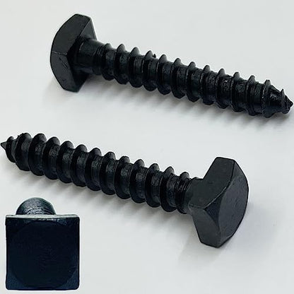 ¼” x 1.5” - Rustic Square Head Lag Wood Screws – Decorative Antique Black Square Drive Lag Bolts – Black Oxide Coating - ¼ in x 1 ½ in - for Hinges, Cabinets & Doors (10, Screws)