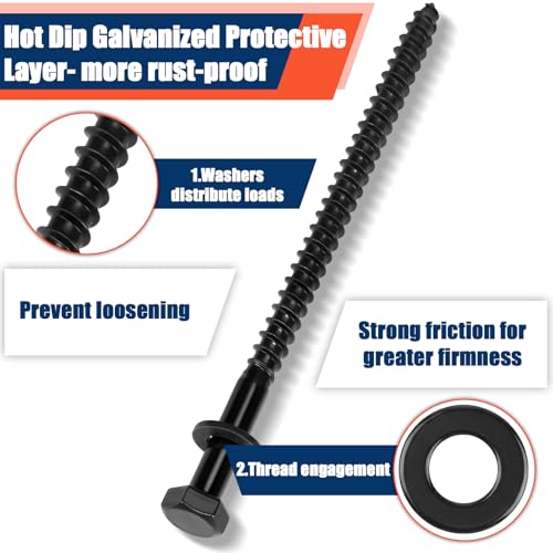 Tandefio 100 Pack 5/16''X 5'' Lag Bolts Screw with Washer Galvanized, Black - size: 5/16''x 5''
