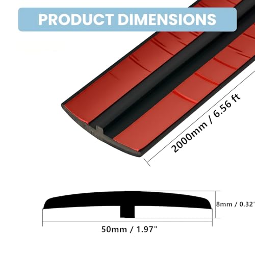 PVC T-Molding Floor Transition Strips 6.56 ft L x 1.97" W (Black) - color: Black, size: 6.56 ft x 1.97 in