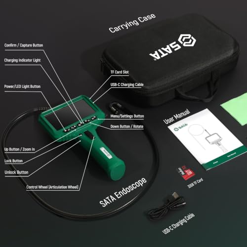 SATA Articulating Borescope Camera with Light, 210° Two-Way Endoscope