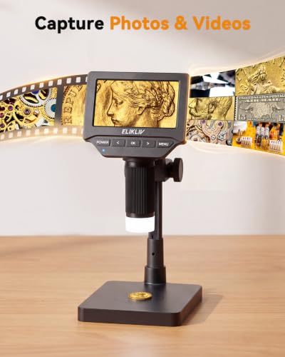 Elikliv Microscope, 4.3'' Digital Coin Magnifier with Lights for Adults - color: Grey