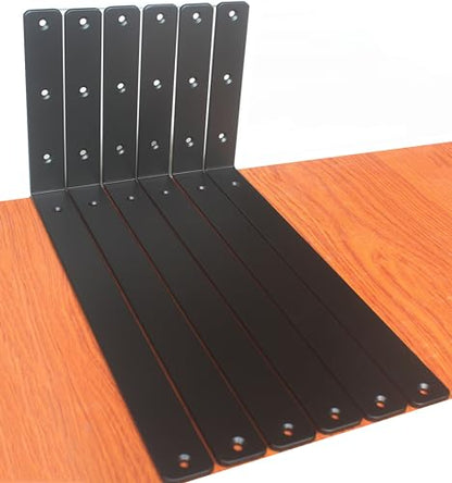 6 Pack - L 16" x H 8" x W1.5, 5mm Thick Black L Shelf Bracket, Iron Shelf Brackets, Metal Shelf Brackets, Floating Shelf, Shelf Supports with Screws - size: 16''x8'', style: Black 6 Pack