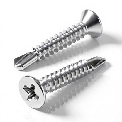 #6 x 1 (100 Pack) Flat Head Phillips Drive Sheet Metal Screws, Stainless Steel 410 Self Drilling Screws,Countersun Head Fast Self-Tapping Screws for Metal, Plastic, Wood