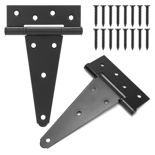 6" T-Strp Shed Door Hinges, 2 Pcs Switch Silently, Heavy Duty Black Tee Hings for Wooden Fence Gate, Outdoor T Hinges - size: 6 Inch
