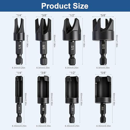8 Pcs Wood Plug Cutter Set Carbon Steel Straight Tapered