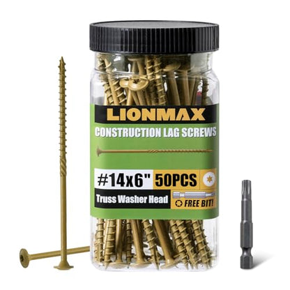 LIONMAX Lag Screws 6 Inch, Structural Wood Screws #14 x 6, 50-PCS, Bronze - color: Bronze, size: #14 x 6"