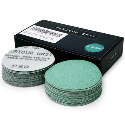 Serious Grit - 3-Inch P80 Grit Hook & Loop Sanding Discs - 50 Pack - style: 80 Grit
