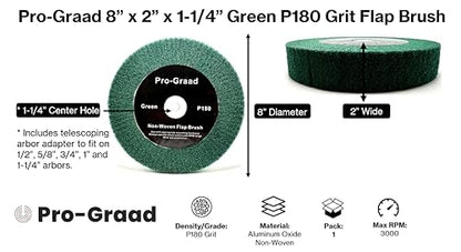 8" x 2" P180 Grit Green Non-Woven Flap Brush Wheel - style: 8" x 2" x 1-1/4" Green