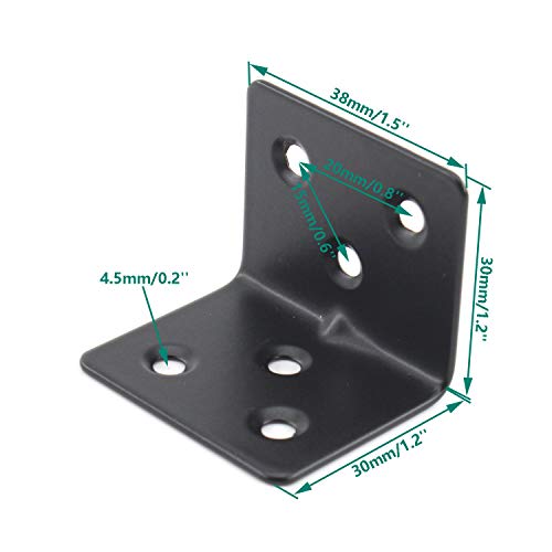 Heavy Duty Stainless Steel Corner Bracket,ULIFESTAR L Shaped Shelf Bracket 90 Degree Corner Brace Large Joint Right Angle L Bracket for Furniture Wood Cabinets Shelves 8 Pack Black(38x30x30mm) - size: 38*30*30mm 6 Screw Holes