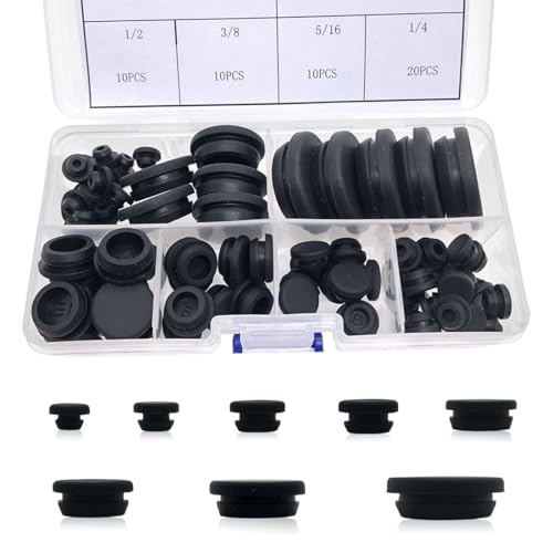 80PCS Silicone Hole Plugs Kit - 7 Sizes (1/4" 5/16" 3/8" 1/2" 3/16" 3/4" 1") - Snap Locking Round Hole Plugs Grommets for Automotive Hole Caps Drain Plugs Bottle Stoppers, Furniture etc. (Black) - color: Black