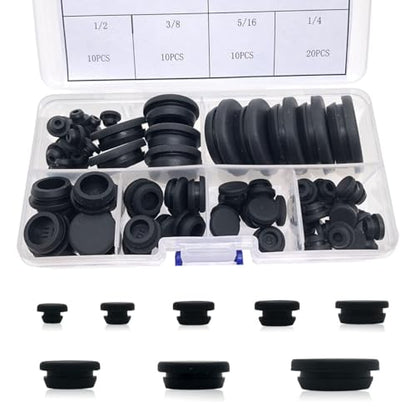 80PCS Silicone Hole Plugs Kit - 7 Sizes (1/4" 5/16" 3/8" 1/2" 3/16" 3/4" 1") - Snap Locking Round Hole Plugs Grommets for Automotive Hole Caps Drain Plugs Bottle Stoppers, Furniture etc. (Black) - color: Black