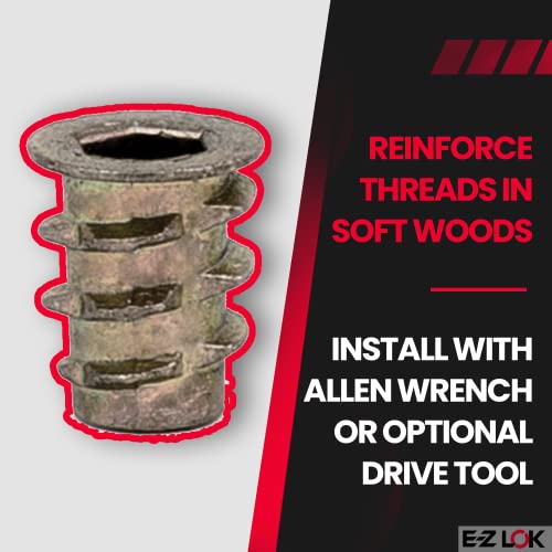 E-Z LOK Knife Thread Insert for Soft Wood, Hex Flanged, 8-32, 10mm, 100 ct - size: Hex", style: 10mm Length (Pack of 100)