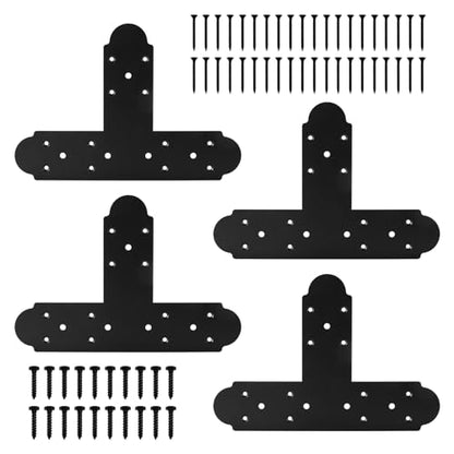 Black T Bracket, 4 pcs 13.5"x 2.9" T Shape Steel Flat Bracket Mending Plate 3mm Thickness for Wood, T Joining Brackets Connecting Brackets with Screws for Repair Wood Furniture - style: 3.5" Wide T Plate Bracket