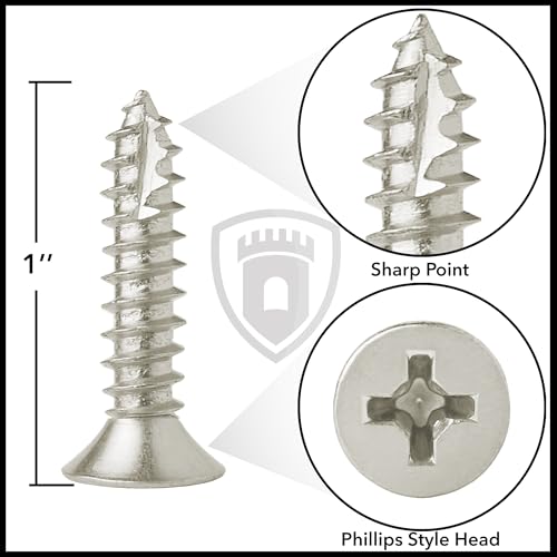 Cauldham Satin Nickel Wood Screws #9 x 1 Inch for Door Hinges - 25 Pack - color: Satin Nickel