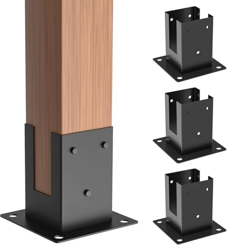 4x4 Post Base, Post Anchors 4Pcs (Inner Size 3.58"x3.58"), Heavy Duty Powder-Coated Post Anchor Matte Black Wood Post Brackets for Pavilion Deck Railing