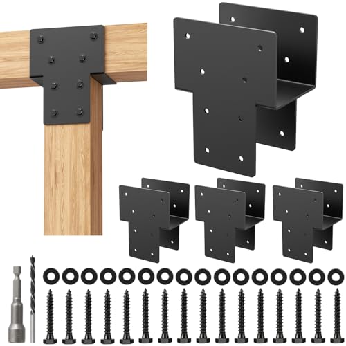 4x4 Post Caps Tie Brackets, 4Pcs Heavy Duty Connector Pergola Brackets - size: 4x4 4pcs