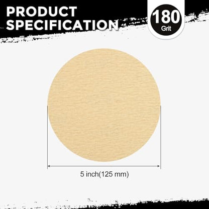 50Pcs Sanding Discs 5In 180Grit Hook and Loop Sandpapers Yellow - color: Yellow, size: 5 Inch(180 Grit)