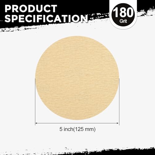 50Pcs Sanding Discs 5In 180Grit Hook and Loop Sandpapers Yellow - color: Yellow, size: 5 Inch(180 Grit)